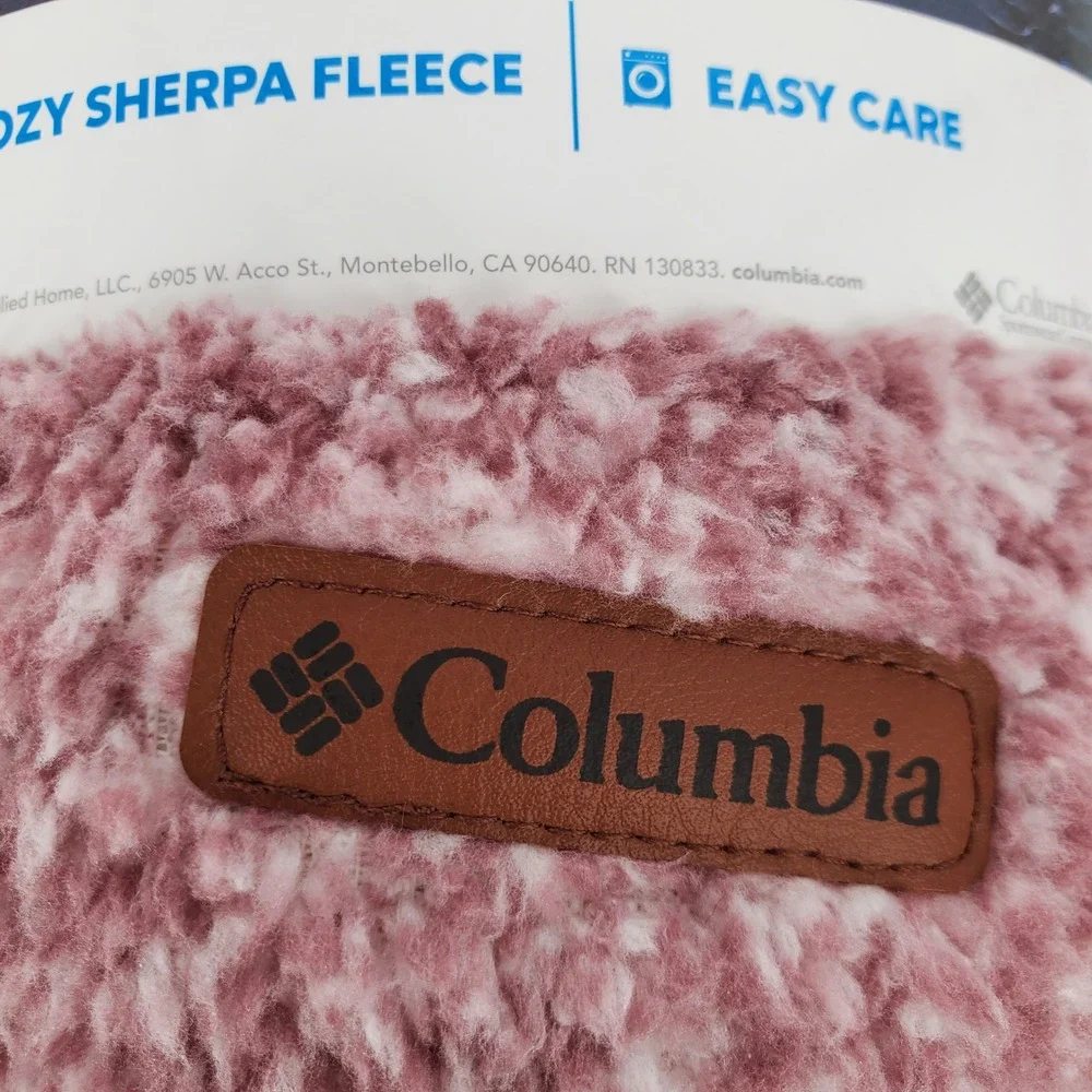 Columbia Super Cozy Sherpa Throw Blanket Fig Muted Purple Faux‎ Suede Trim 50x60
